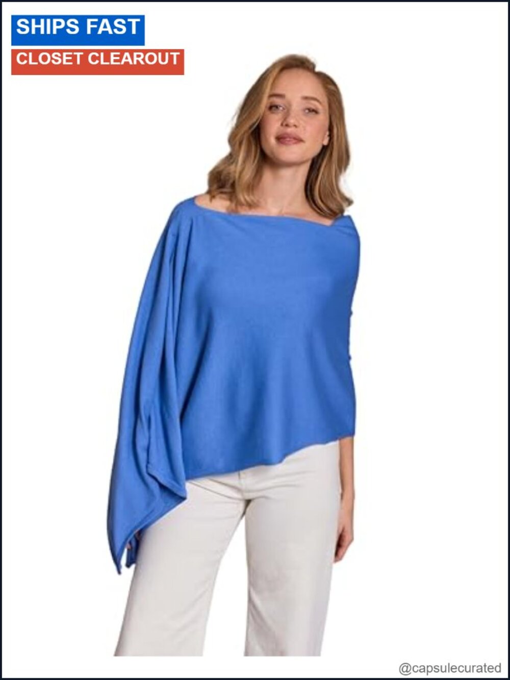 Cashmere Blend Poncho Topper One Size Shawl Collar Wrap